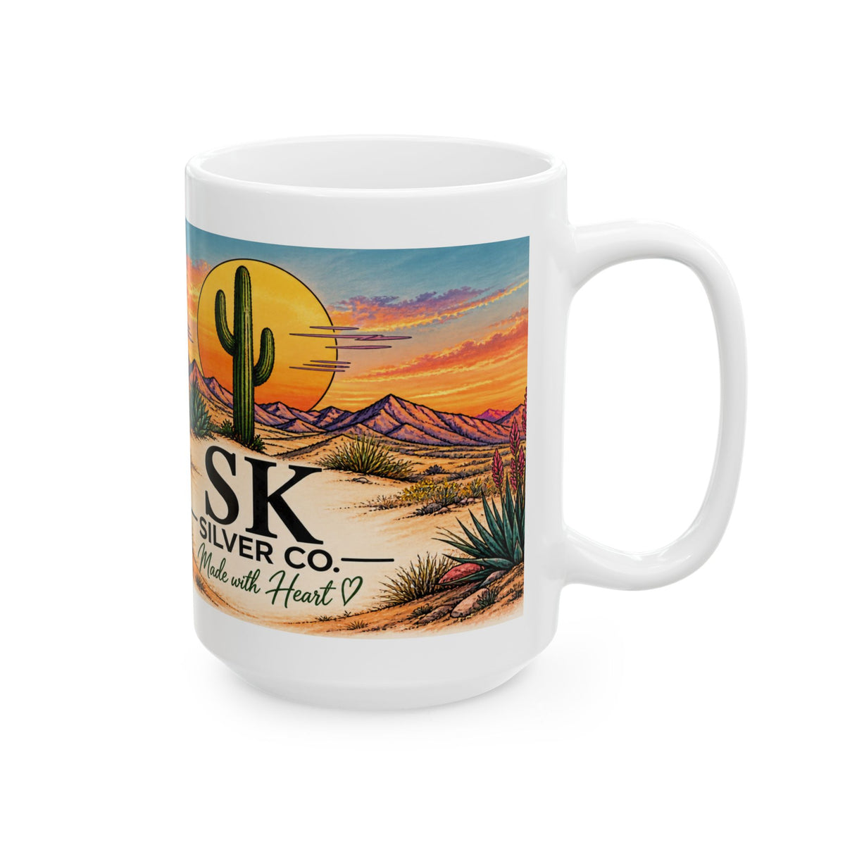 SK Silver Co Coffee Mug, Western Desert Cactus Mug, Southwestern Sunset Coffee Cup, Rustic Western Gift, 11oz 15oz Ceramic Mug