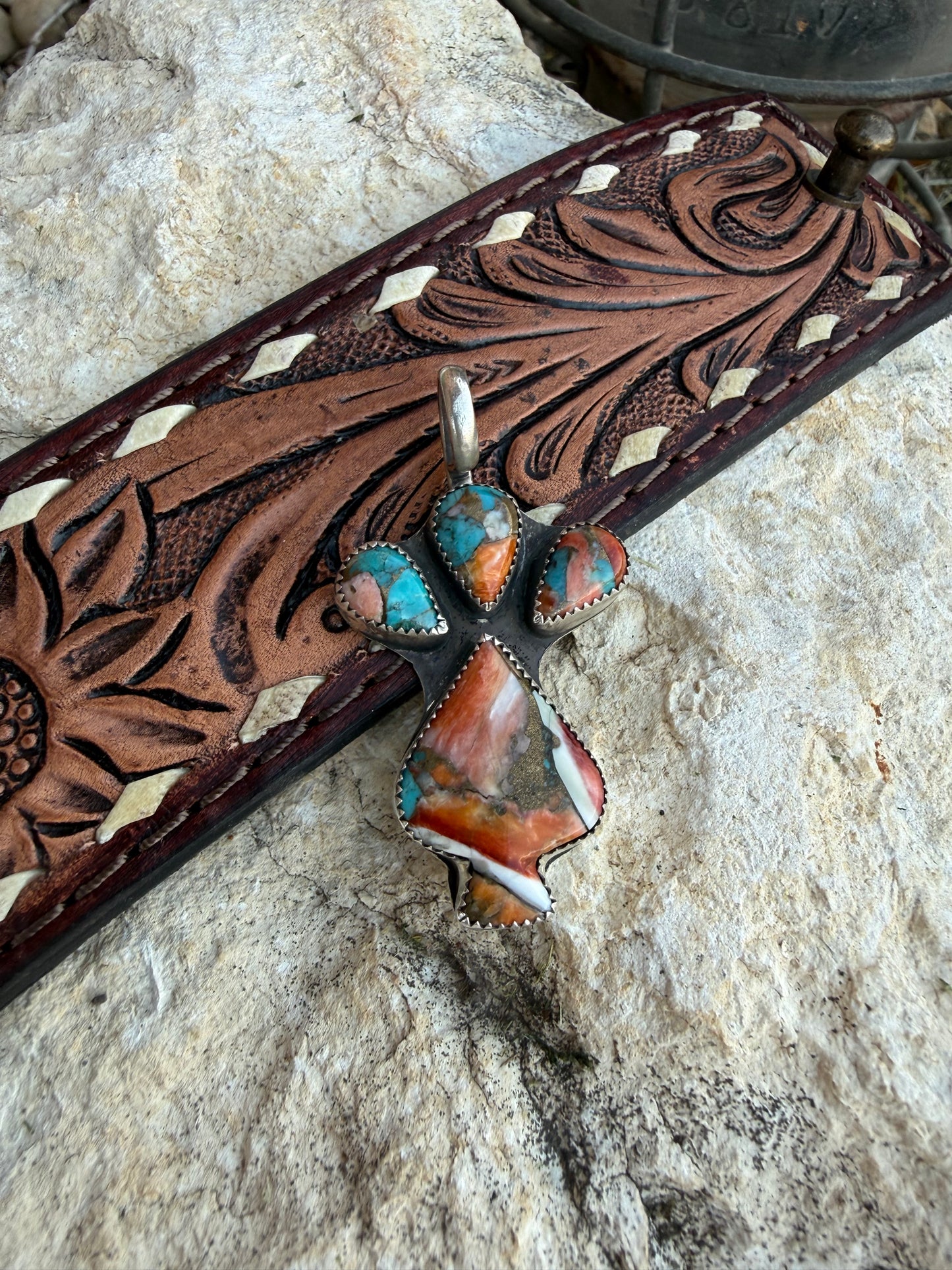 Spiny Oyster & Turquoise Figure Pendant