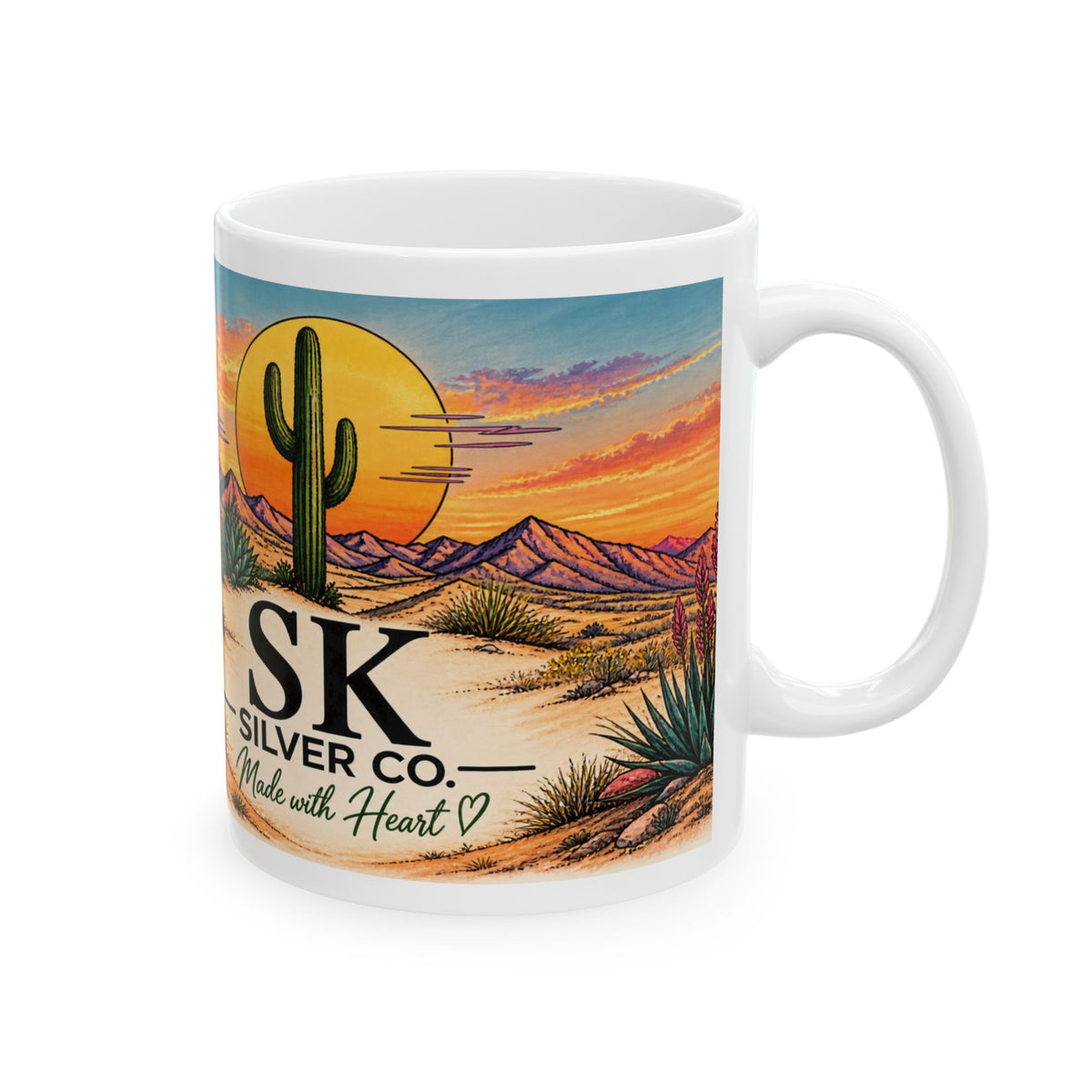 SK Silver Co Coffee Mug, Western Desert Cactus Mug, Southwestern Sunset Coffee Cup, Rustic Western Gift, 11oz 15oz Ceramic Mug
