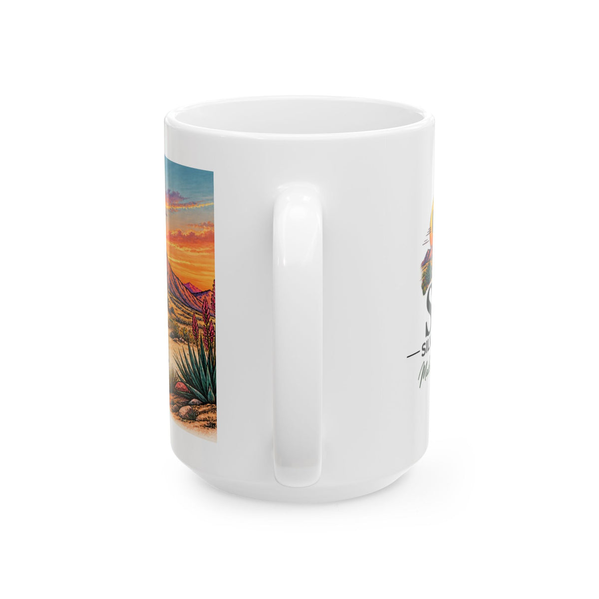 SK Silver Co Coffee Mug, Western Desert Cactus Mug, Southwestern Sunset Coffee Cup, Rustic Western Gift, 11oz 15oz Ceramic Mug