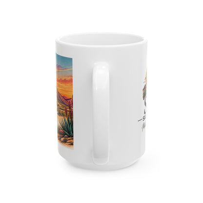 SK Silver Co Coffee Mug, Western Desert Cactus Mug, Southwestern Sunset Coffee Cup, Rustic Western Gift, 11oz 15oz Ceramic Mug