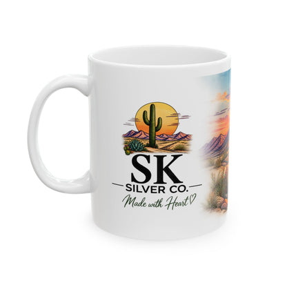 SK Silver Co Coffee Mug, Western Desert Cactus Mug, Southwestern Sunset Coffee Cup, Rustic Western Gift, 11oz 15oz Ceramic Mug