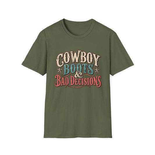 Cowboy Boots & Bad Decisions Shirt, Western Graphic Tee, Vintage Cowgirl T-Shirt, Country Concert Outfit, Rodeo Shirt