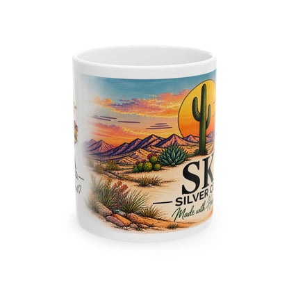 SK Silver Co Coffee Mug, Western Desert Cactus Mug, Southwestern Sunset Coffee Cup, Rustic Western Gift, 11oz 15oz Ceramic Mug