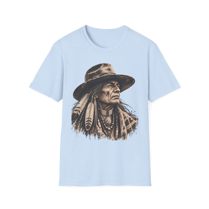 Vintage Western Portrait Graphic Tee, Sepia Cowboy Hat Artwork, Rustic Boho Unisex T-Shirt, Southwestern Style Shirt