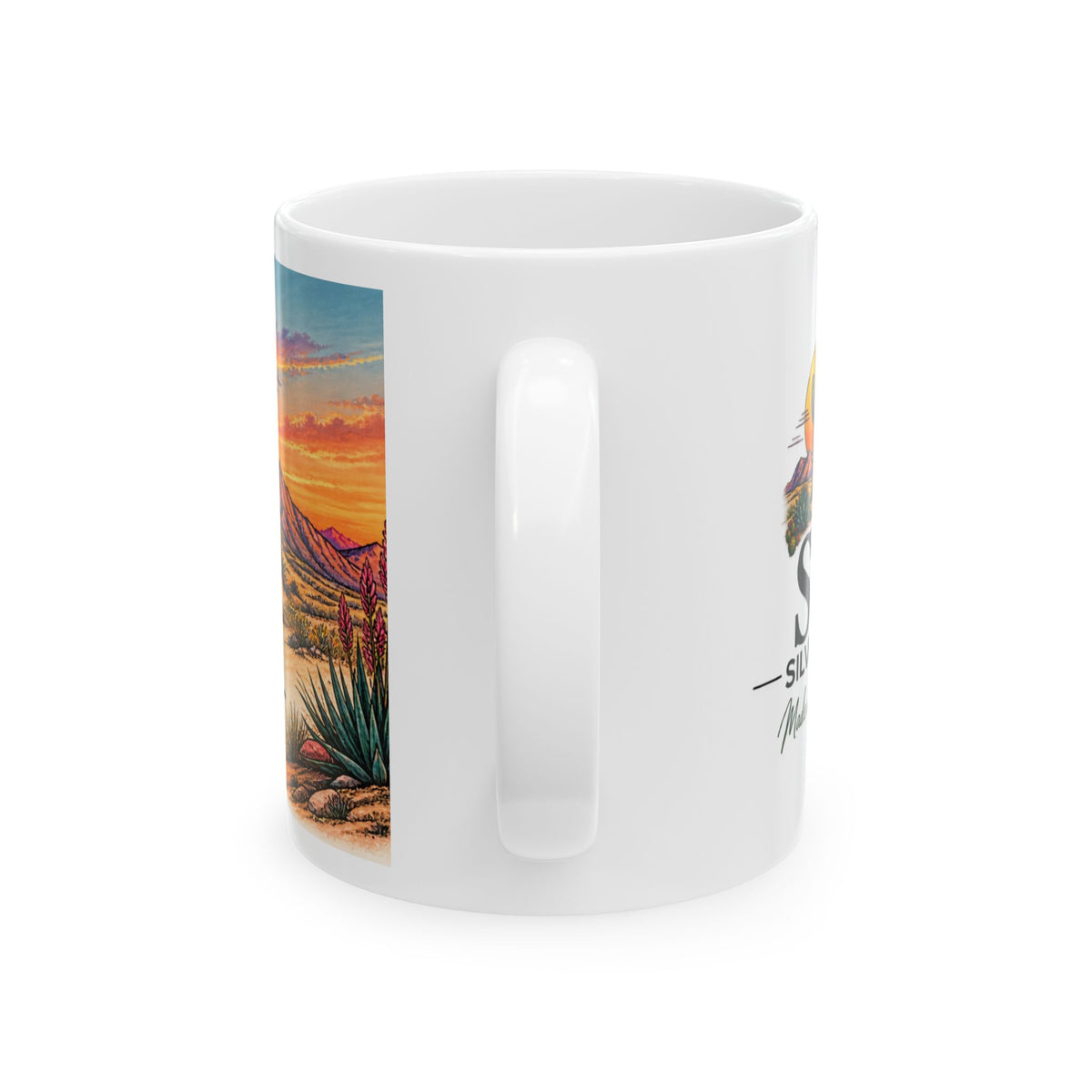 SK Silver Co Coffee Mug, Western Desert Cactus Mug, Southwestern Sunset Coffee Cup, Rustic Western Gift, 11oz 15oz Ceramic Mug