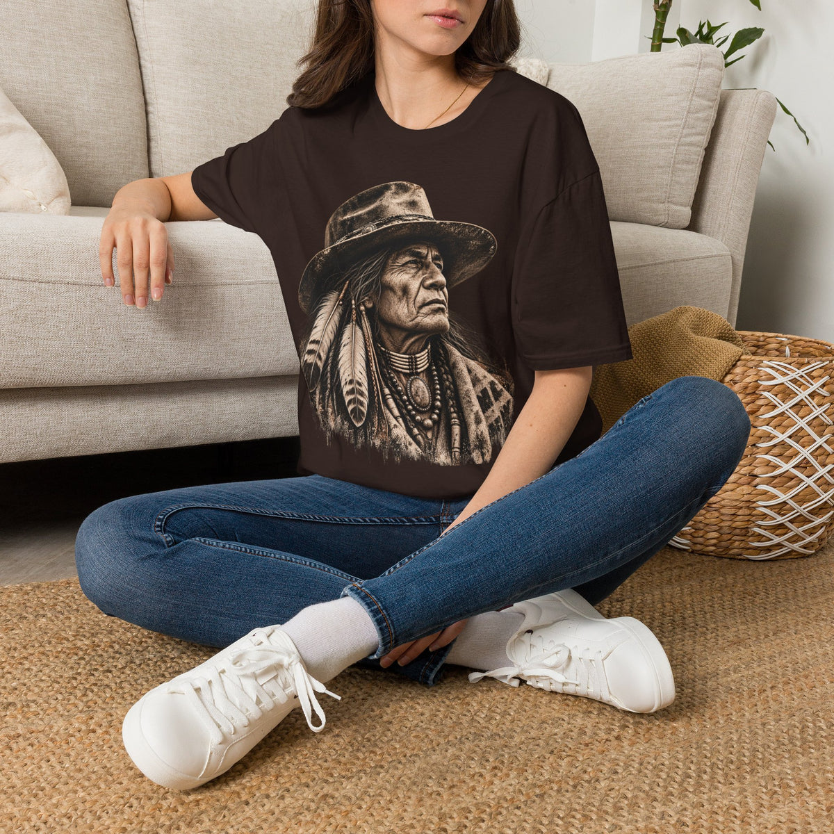 Vintage Western Portrait Graphic Tee, Sepia Cowboy Hat Artwork, Rustic Boho Unisex T-Shirt, Southwestern Style Shirt