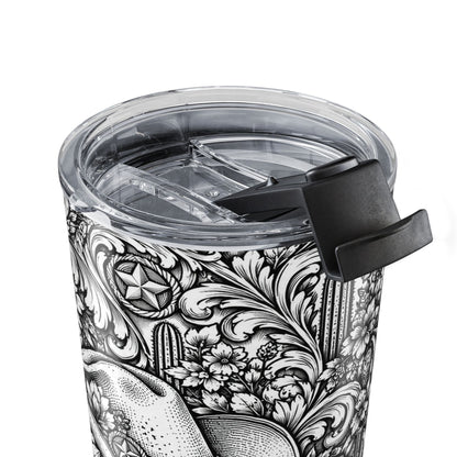 Western Floral 20oz Tumbler, Cowgirl Boots & Longhorn Skull, Tooled Leather Inspired Western Cup, Cowboy Gift