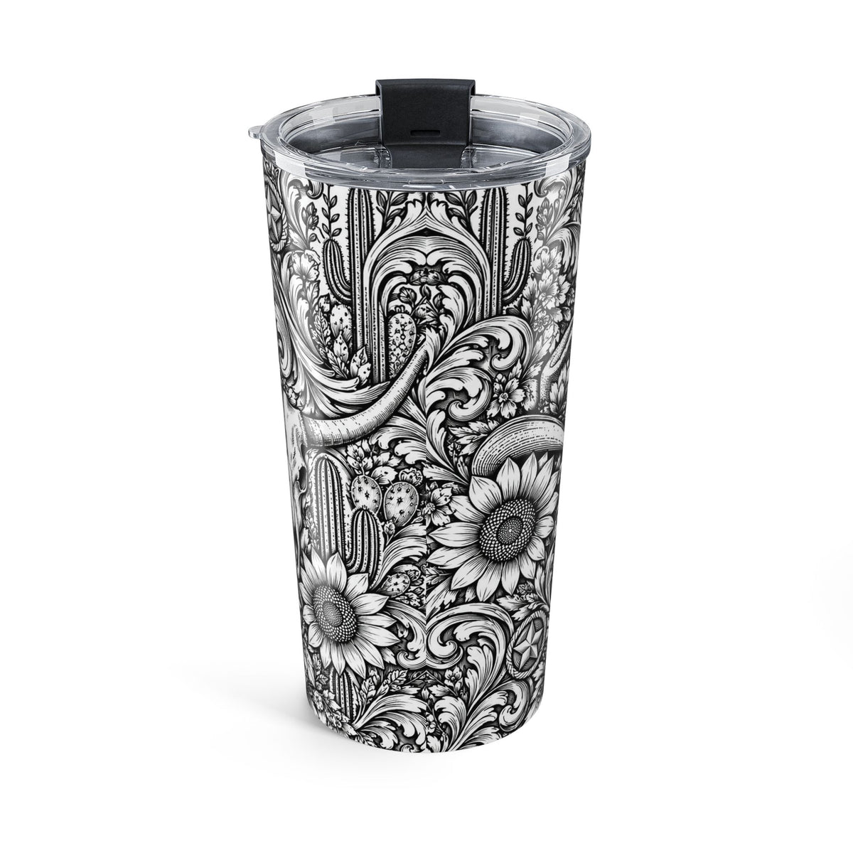 Western Floral 20oz Tumbler, Cowgirl Boots & Longhorn Skull, Tooled Leather Inspired Western Cup, Cowboy Gift