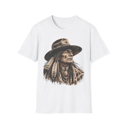 Vintage Western Portrait Graphic Tee, Sepia Cowboy Hat Artwork, Rustic Boho Unisex T-Shirt, Southwestern Style Shirt