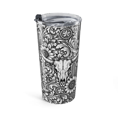 Western Floral 20oz Tumbler, Cowgirl Boots & Longhorn Skull, Tooled Leather Inspired Western Cup, Cowboy Gift