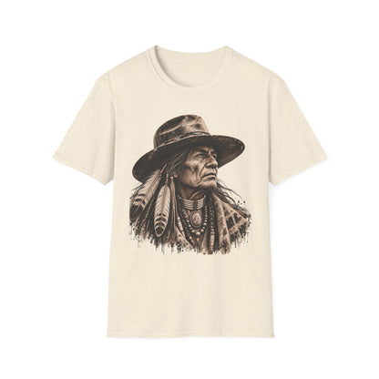 Vintage Western Portrait Graphic Tee, Sepia Cowboy Hat Artwork, Rustic Boho Unisex T-Shirt, Southwestern Style Shirt