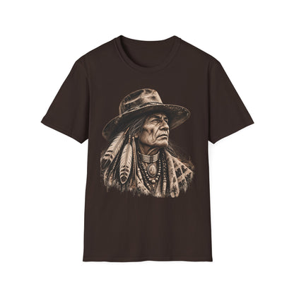 Vintage Western Portrait Graphic Tee, Sepia Cowboy Hat Artwork, Rustic Boho Unisex T-Shirt, Southwestern Style Shirt