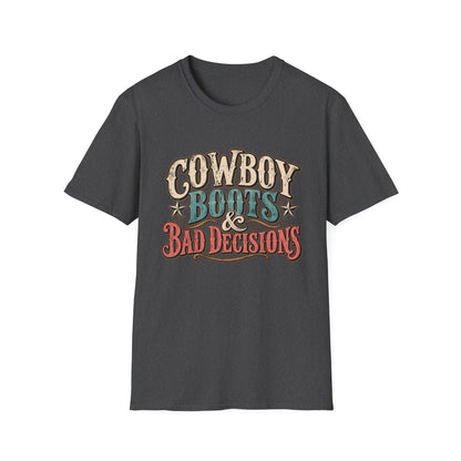 Cowboy Boots & Bad Decisions Shirt, Western Graphic Tee, Vintage Cowgirl T-Shirt, Country Concert Outfit, Rodeo Shirt