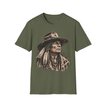 Vintage Western Portrait Graphic Tee, Sepia Cowboy Hat Artwork, Rustic Boho Unisex T-Shirt, Southwestern Style Shirt