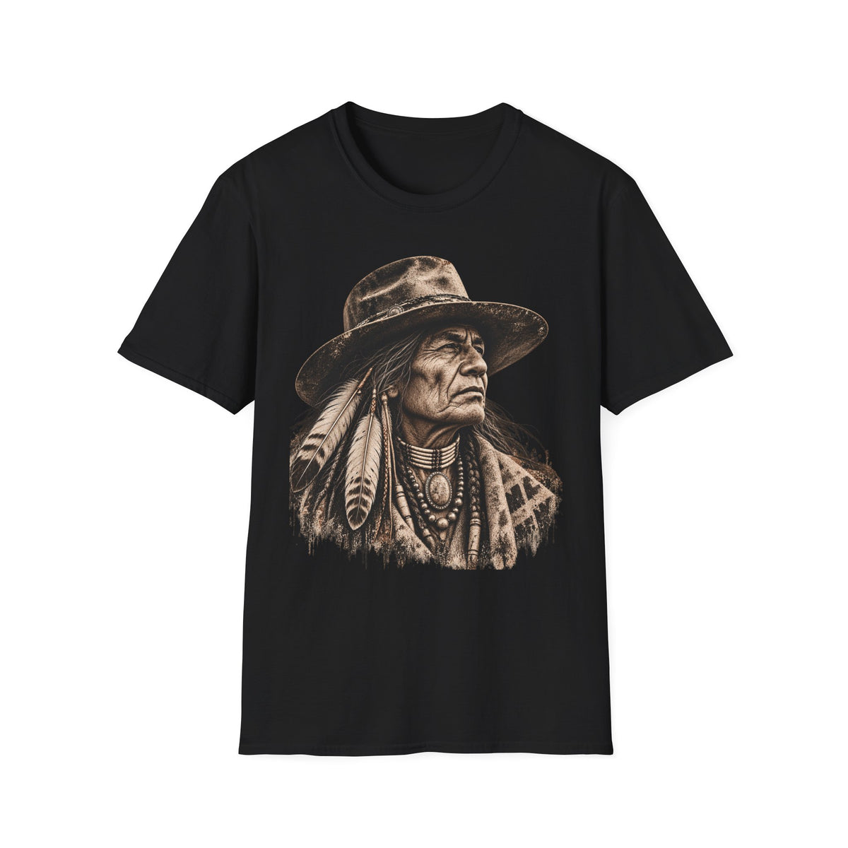 Vintage Western Portrait Graphic Tee, Sepia Cowboy Hat Artwork, Rustic Boho Unisex T-Shirt, Southwestern Style Shirt