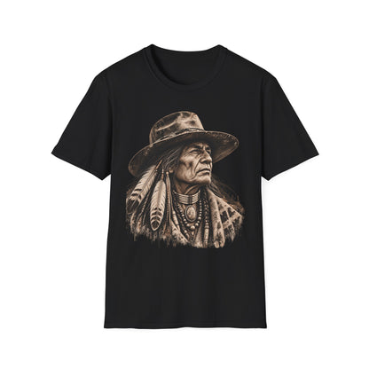 Vintage Western Portrait Graphic Tee, Sepia Cowboy Hat Artwork, Rustic Boho Unisex T-Shirt, Southwestern Style Shirt