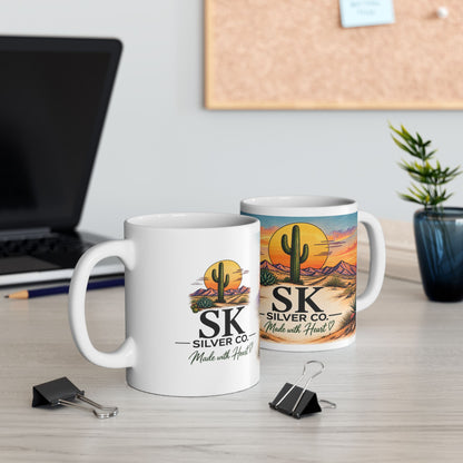 SK Silver Co Coffee Mug, Western Desert Cactus Mug, Southwestern Sunset Coffee Cup, Rustic Western Gift, 11oz 15oz Ceramic Mug
