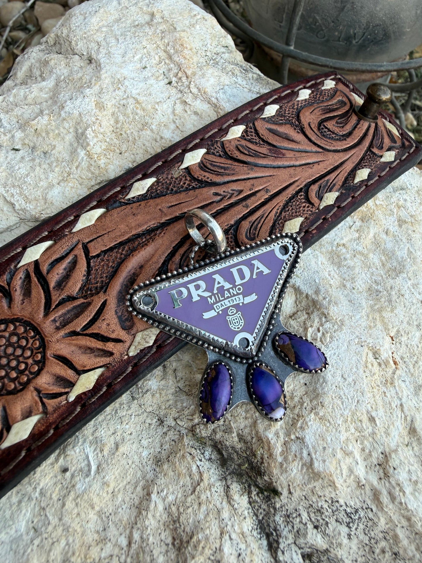Repurposed Purple Prada Pendant with Purple Dahlia Stone
