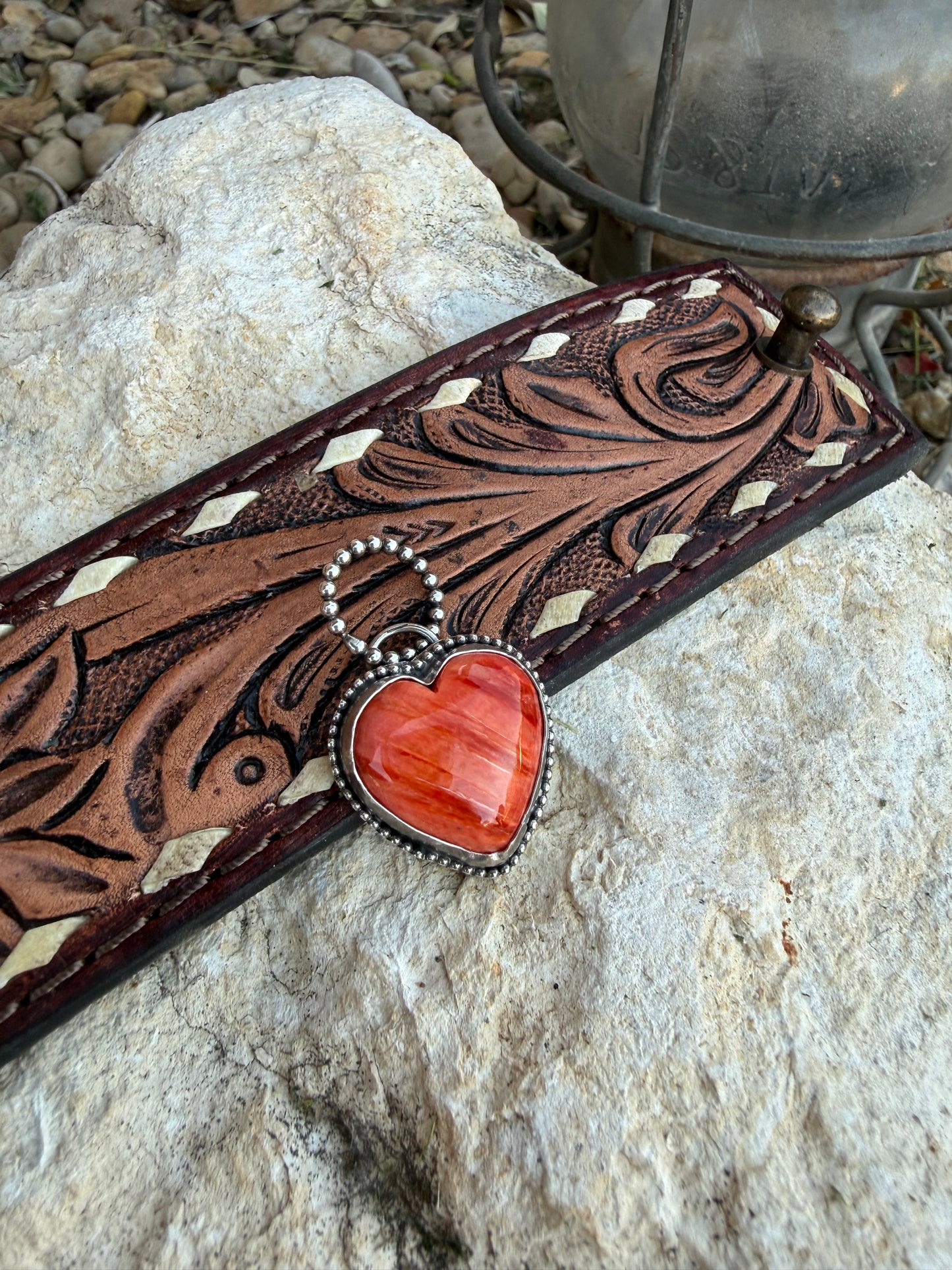 Orange Spiny Oyster Heart Pendant