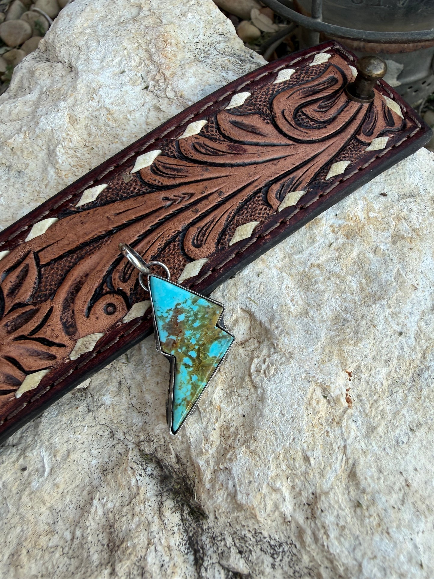 Kingman Turquoise Lightning Bolt Pendant