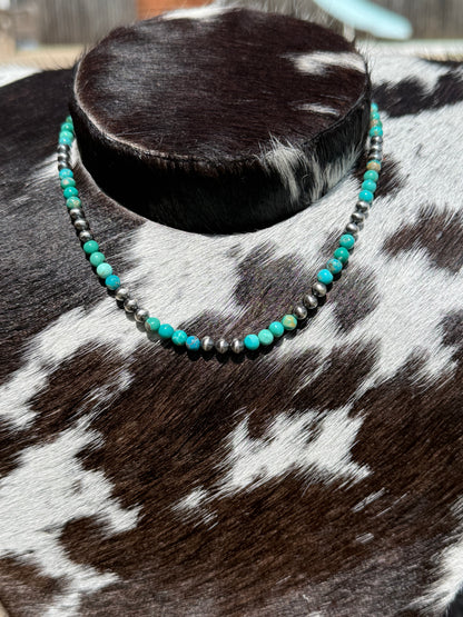 Kingman Turquoise & Sterling Pearl Necklace