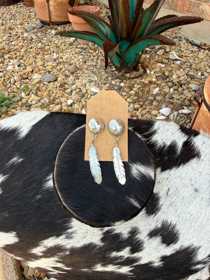 Stamped Concho Feather Earrings
