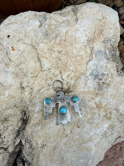 One-of-a-Kind Sterling Silver Thunderbird Pendant with Turquoise