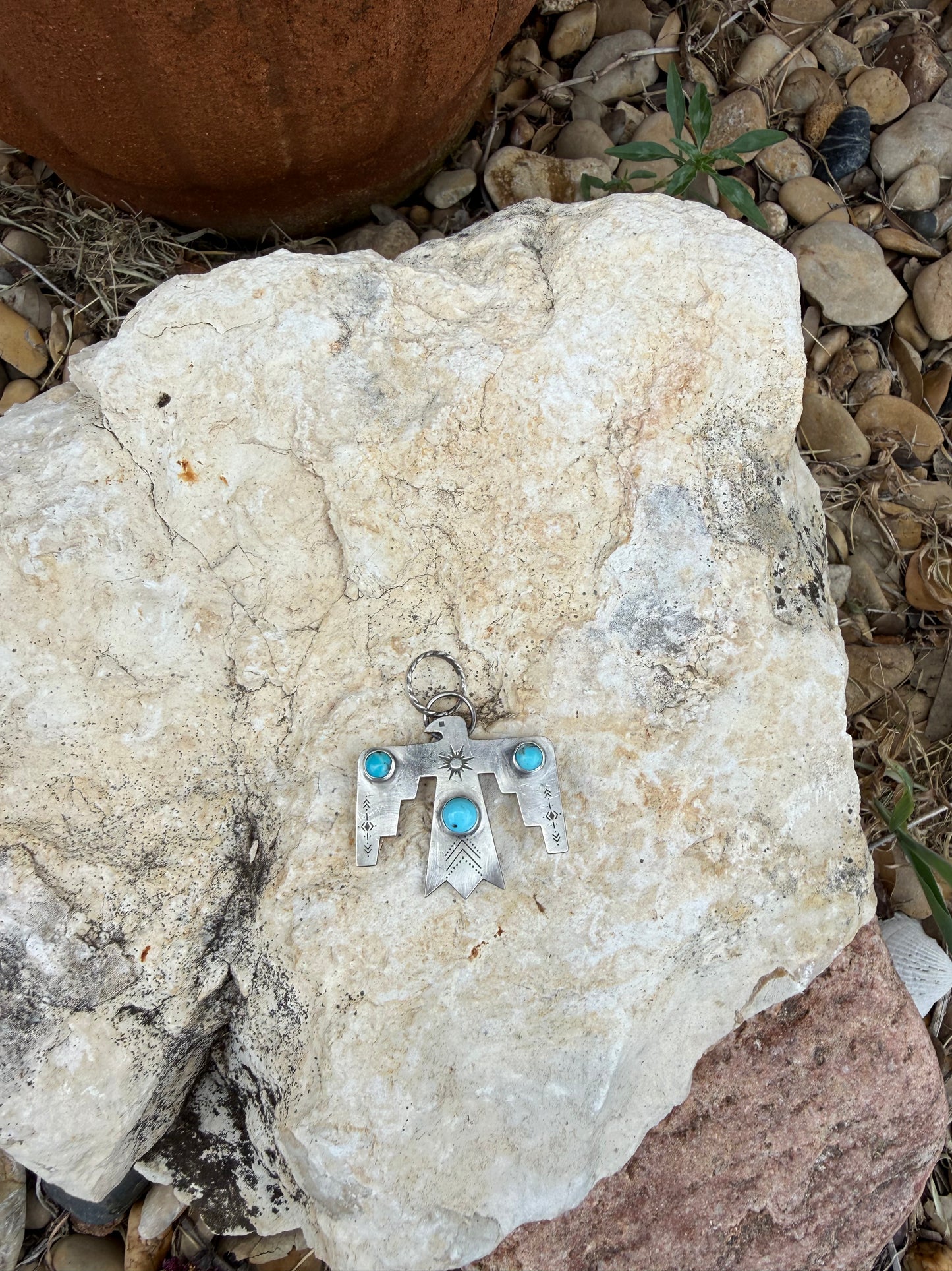 One-of-a-Kind Sterling Silver Thunderbird Pendant with Turquoise