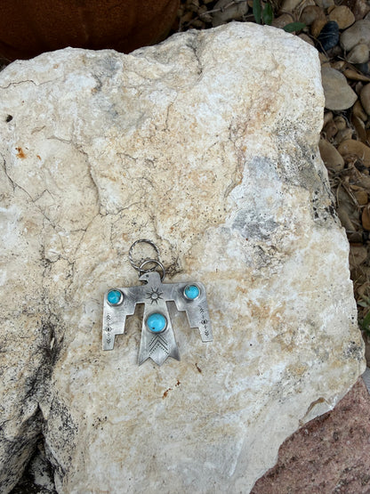 One-of-a-Kind Sterling Silver Thunderbird Pendant with Turquoise