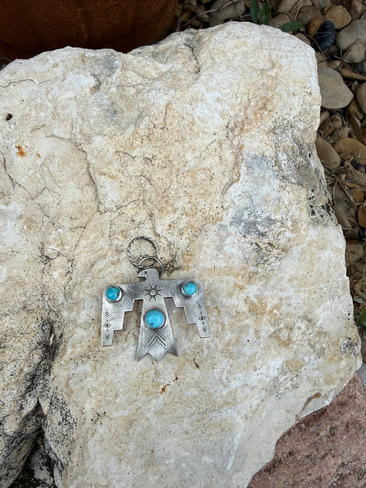 One-of-a-Kind Sterling Silver Thunderbird Pendant with Turquoise